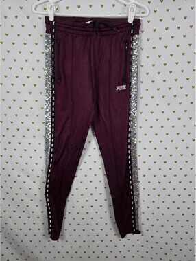 Victorias Secret PINK BLING side Track Pants Maroon Flawed Sequined XS